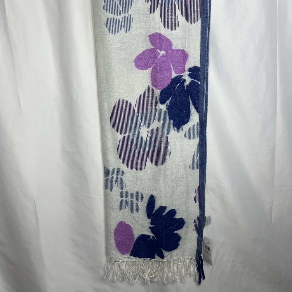 J.jill Striped Flower Scarf In Sapphire Multi Wrap Shawl Cottage Romantic Boho
